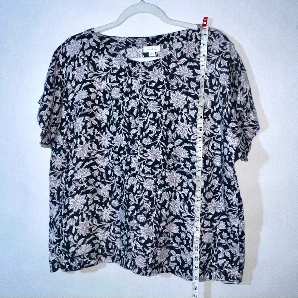 Pure Jill Linen 2 pcs Set Blue Floral Pull On Cuffed Shorts Pockets Top Shirt M - Picture 12 of 16